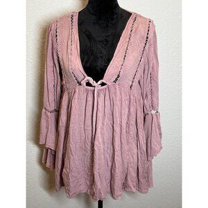 Raviya Women light purple pink Long Sleeve Blouse beach boho Sz Small